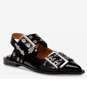 Steve Madden Black Pointed Flats with Silver Buckles